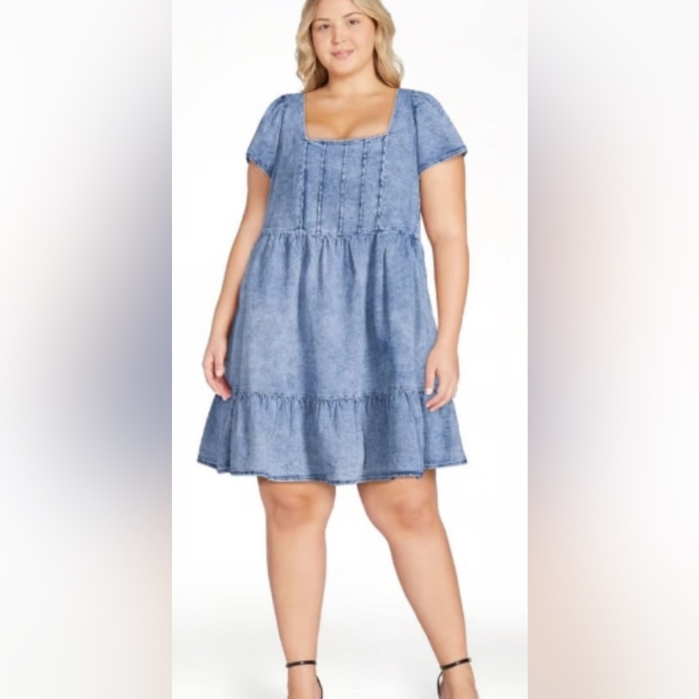Terra & Sky Denim Swing Dress Square Neck Line